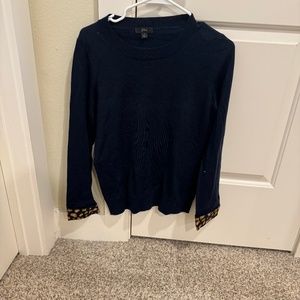 J. Crew Navy Blue Long Sleeve, Patterned Sleeve Cuffs, Small